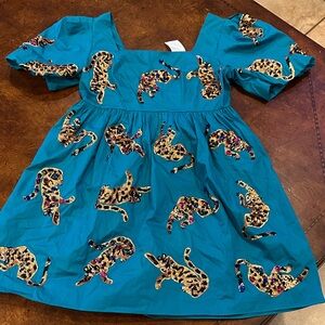 QUEEN OF SPARKLES Teal Dress with Leopard Sequins & rhinestones